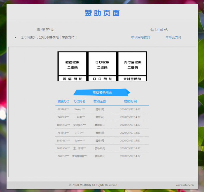 漂亮的赞助打赏单页HTML源码-D42资源网